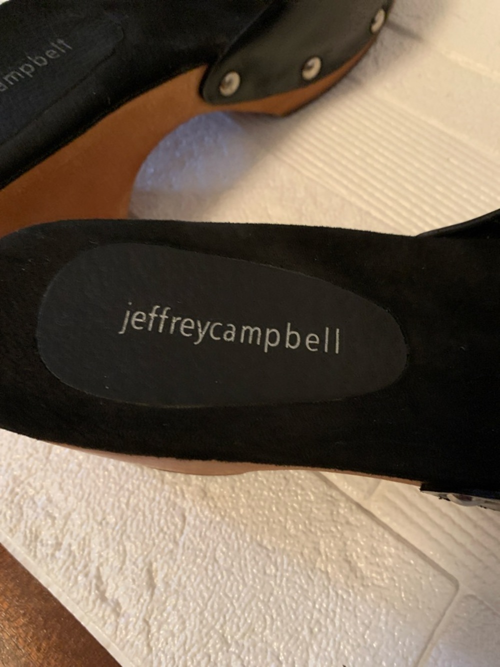 Jeffrey Campbell Black Leather Buckle Clog Mules with Tan Platform - Picture 10 of 10